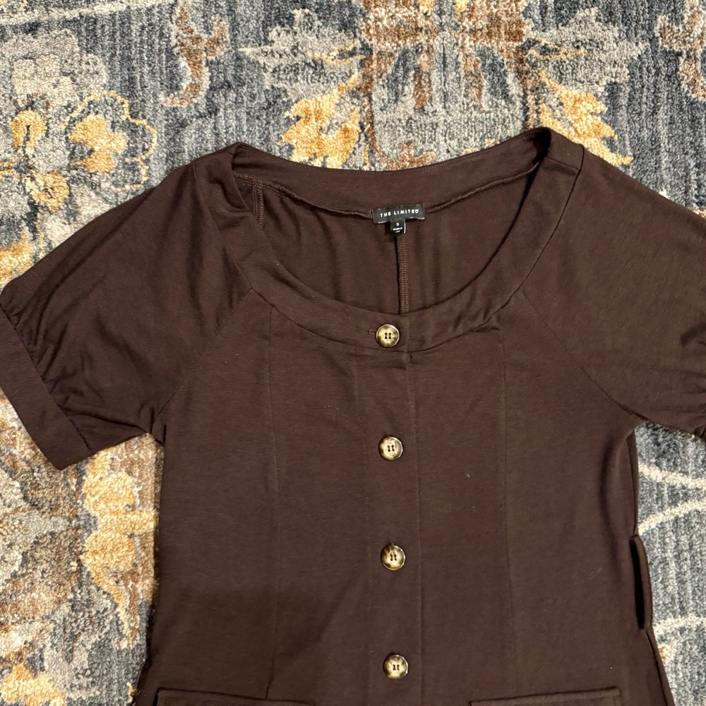 The Limited Dark Brown Midi Dress with Button Detail - Picture 2 of 6